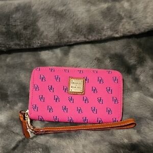 Dooney & Bourke Pink Wristlet with Brown Strap
